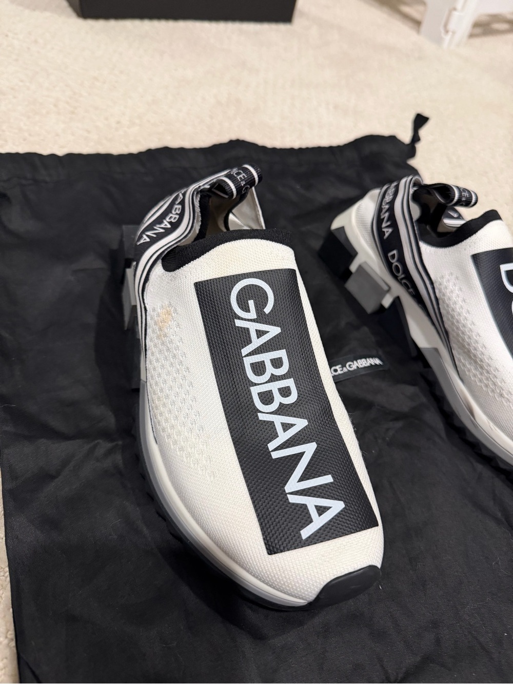 Dolce & Gabbana White and Black Logo Slip-On Sneakers - Picture 2 of 4